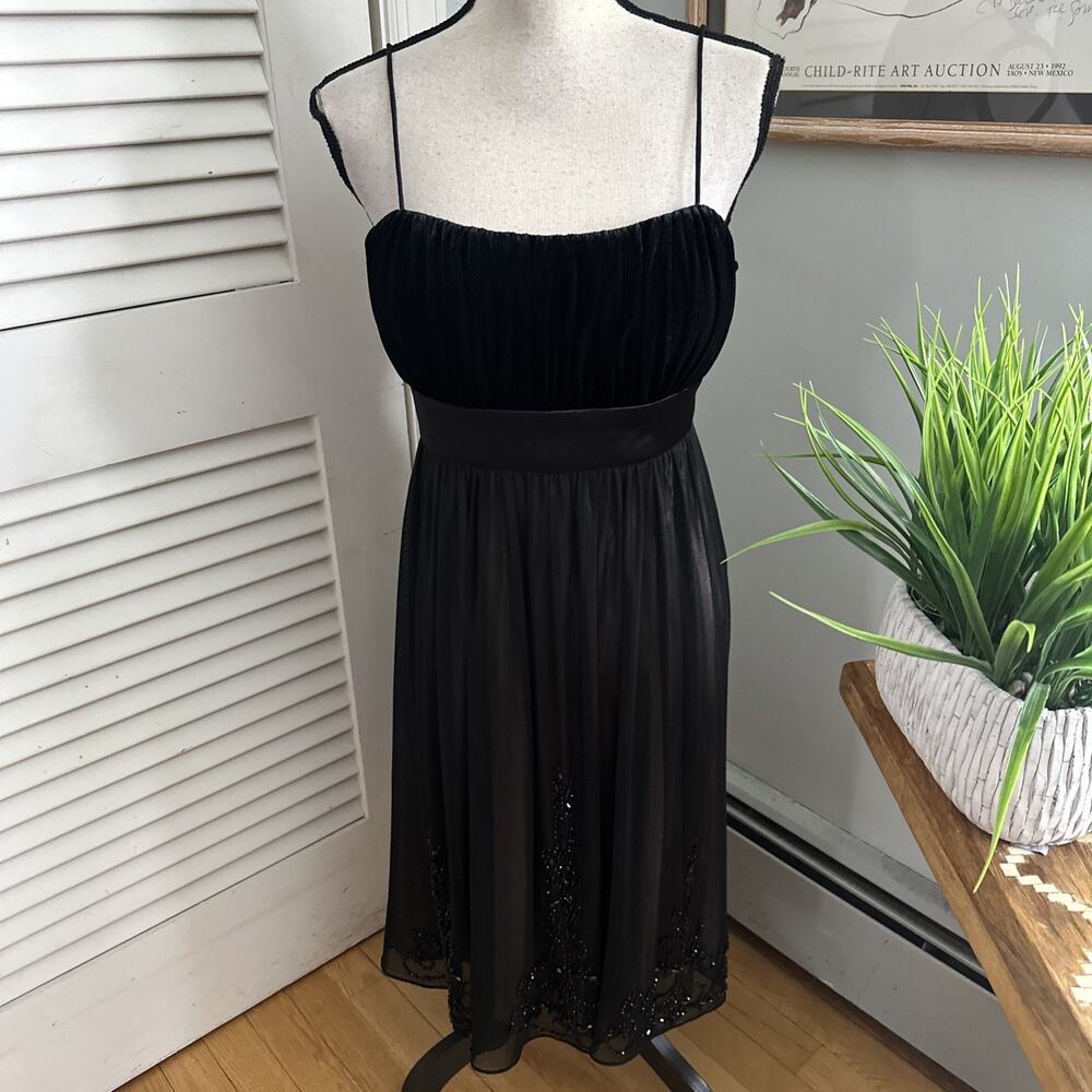 Vintage SL Fashions Dress 12 Black Velvet Mesh Beaded Strappy Indie Fairy Goth